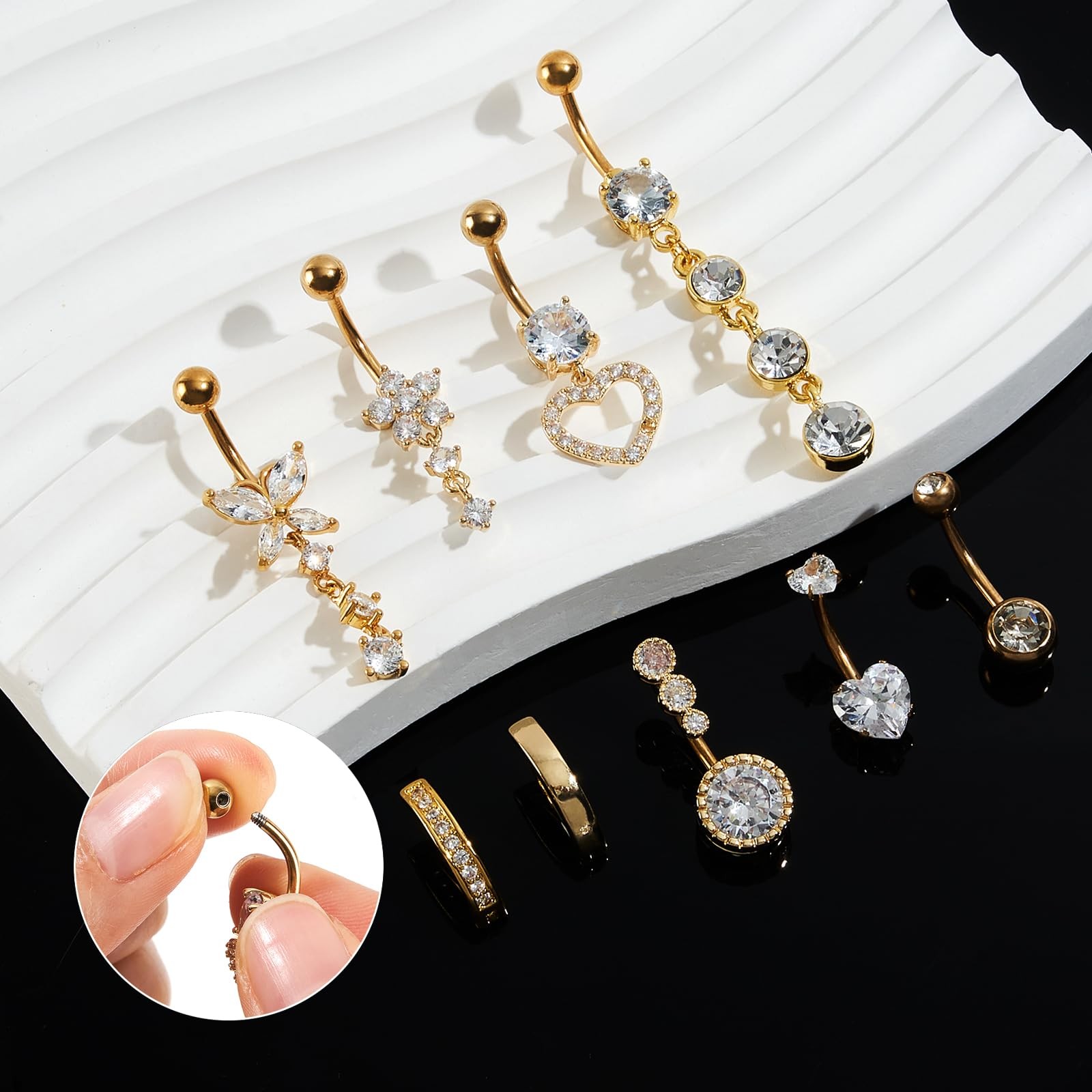 Beautidots 9PCS Belly Button Ring Gold Dangle 14g (1.6mm), 9PC Set | eBay