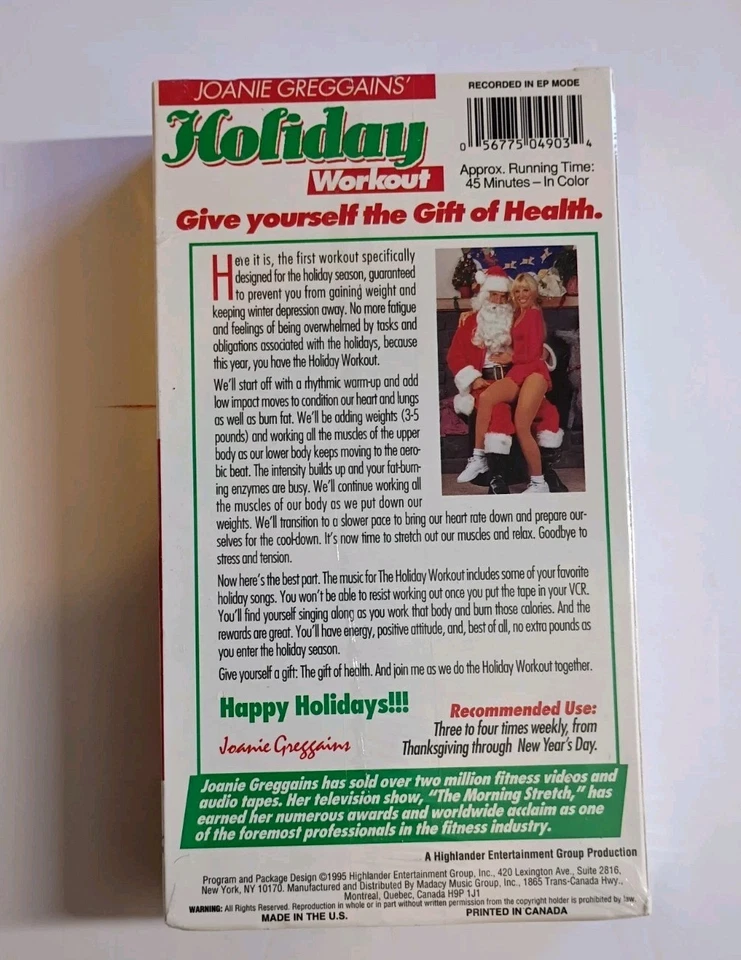Joanie Greggains' Holiday Workout VHS Movie Video Santa Christmas Music New - Image 3 of 3