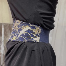 Women Elastic Waist Waistband Belt Japanese Corset Crane Print Accessory Obi