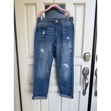 GAP Kids Girls Jeans Regular Girlfriend Mid Rise Distressed Blue Denim Size 10