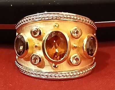 CITRIN-TOPAS EDELSTEIN RING 925 Silber vergoldet Harry Ivens RG 54 (17)