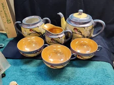 Vintage Rising Sun hand painted Japanese porcelain Tea set pieces Nippon