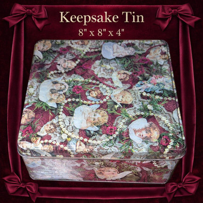 Vintage Cherub Collage Tin   Empty Decorative Keepsake Box (8'' x 8'' x 4'')