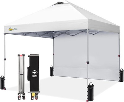10x10 Pop Up Canopy W/ 1 Side Wall Beach Tent W/ One Push Setup Outdoor Sun
