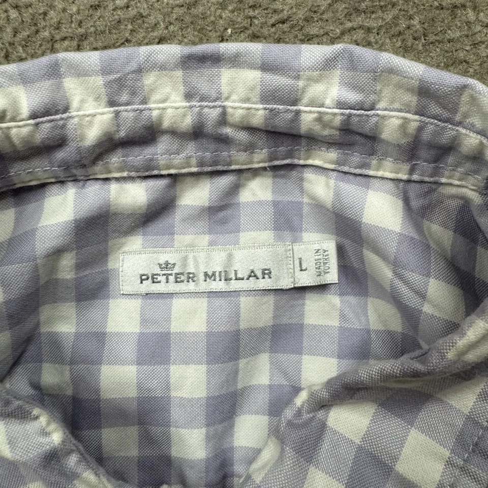 Peter Millar Men's Shirt Size L Gray Button Up Long Sleeve Plaid Preppy Collared - Image 2 of 4