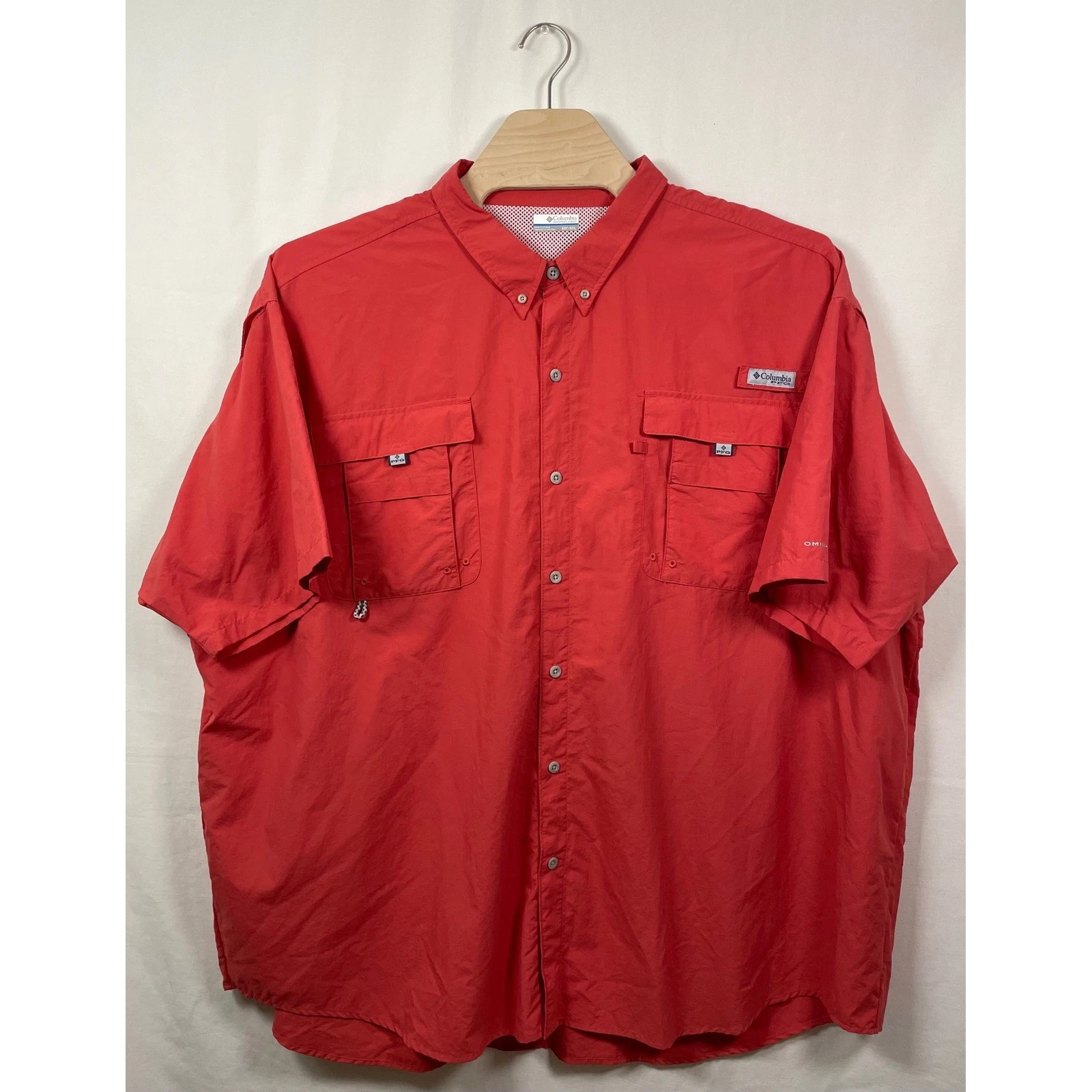 Columbia PFG Bahama II Fishing Shirt Mens 5XT Red Short Sleeve Nylon FT7047