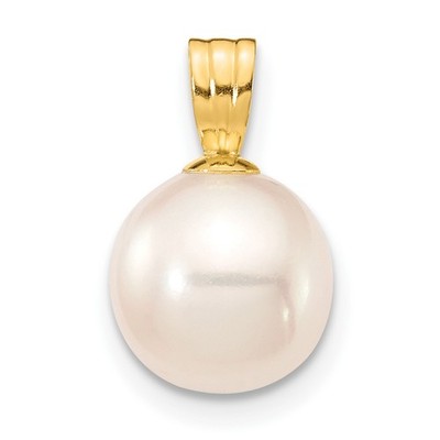 14k Yellow Gold Solid Pearl Charm Pendant 14mm