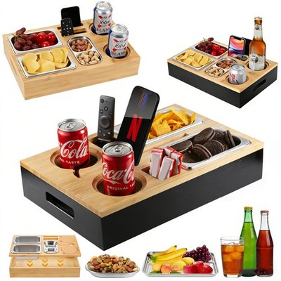 BEDEE Sofatablett aus Bambus Couchbar Snackbox Sofa Ablage Serviertablett Couch