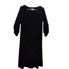 Susan Graver Stretch Velvet Swing Dress Black M 3/4 Ruched Sleeve Holiday Party