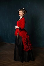 Victorian Fancy Gown Medieval Red Black Queen Dress Vampire Gothic Velvet Outfit