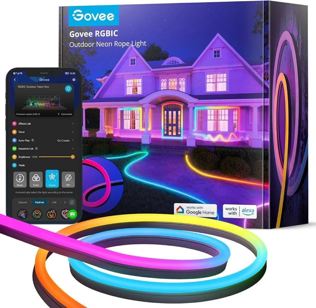 GOVEE H61A8 RGBIC Outdoor Neon Rope Light (10m/32.8ft) Smart WiFi App - Z03 - Picture 1 of 8