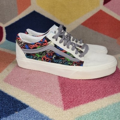 Vans Old Skool Custom Shoes Zombie Horror Print White Gray Women 8 Mens 6.5