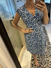 CHAPS Ralph Lauren Women Jersey Moc Wrap Empire Blue Shoulder Dress Stretch L