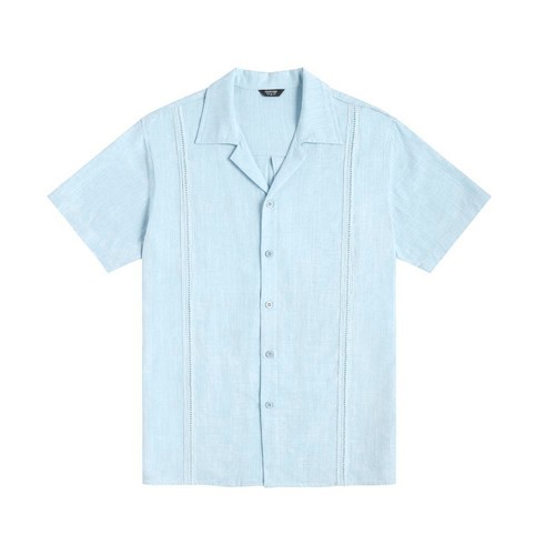 Camisa Top Verano Para Hombre Lino Suelta Informal Color Sólido Botón Cuello en V Manga Corta - Imagen 11 de 42