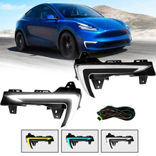 For 2020-2023 Tesla Model Y LED Fog Lights Front Bumper Turn Signal Lamps+DRL