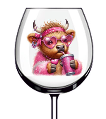 12x Valentinstag Rosa Highland Kuh Vinyl Aufkleber Abziehbild Becher Weinglas Becher