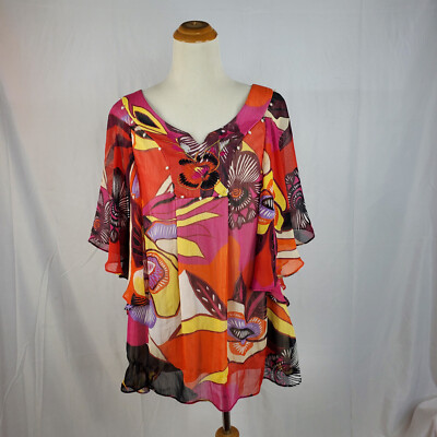EFFORTLESS STYLE by CITIKNITS Floral Print Tunic Orange Multi Medium