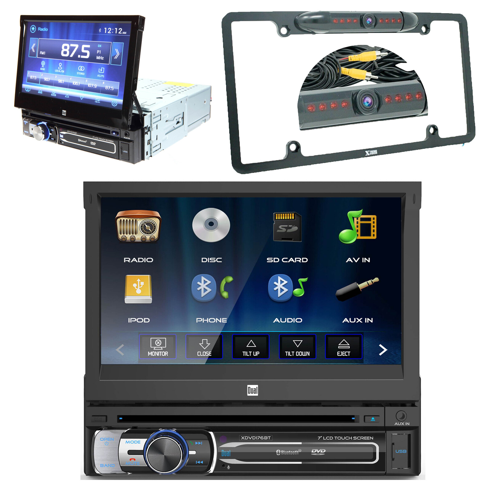 Dual XDVD176BT 7" Bluetooth 1Din DVD Receiver Motorized Touchscreen