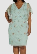 Adrianna Papell Womens Blue Embellished Blouson Batwing-Sleeve Dress Plus Sz 20W