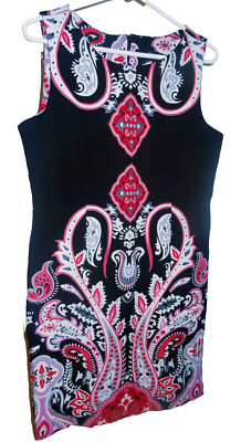 Perceptions New York Women's Dress Size 10 Sleeveless Black PINK Mandala Stretch