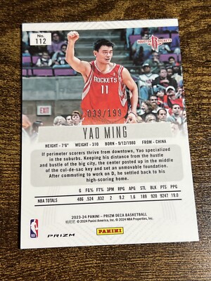 YAO MING 2023-24 Panini Prizm Deca Red Refractor /199 #112 Rockets