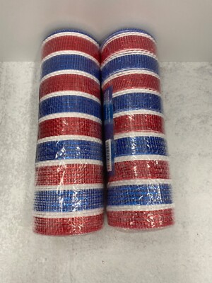 2x red white and blue stripe deco mesh 10 in x 10 yds ribbon wreath patriotic