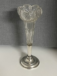 Crystal And Sterling , Vase By Joseph & Richard Griffin ,1895, 8.5”Antique