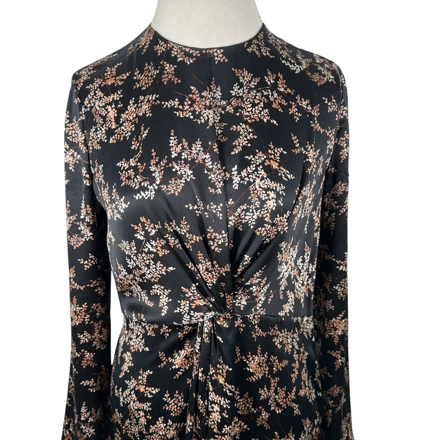 Vince 100% Silk $425 Eden Branch Twist Drape Dress Floral Midi Size M - Image 3 of 4