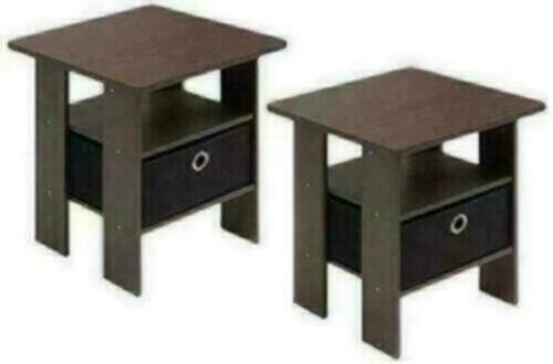 Furinno End Table Bedroom Night Stand, Petite, Dark Brown, S