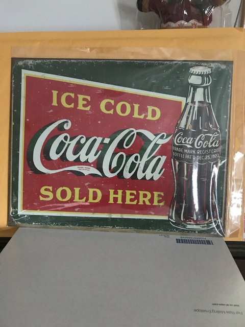 COCA COLA VINTAGE AD ICE COLD SOLD HERE METAL Tin SIGN WEATHERED LOOK ...