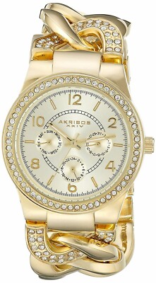 Women\'s Akribos XXIV Twist Chain Watch (Model: AK558YG) with Box Needs Battery Akribos Xxiv Women`s AK558YG Quartz Multi-function Crystal  main image 3