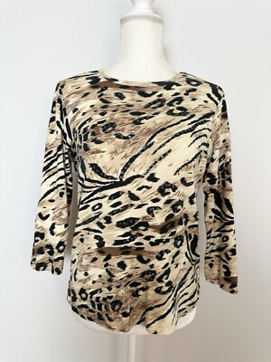 Christopher & Banks Womens Blouse Size S Brown Black Animal Print Sequins