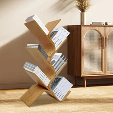 6-Tier Book Shelf Book Organizer Tree-Shape Bookcases Bamboo Book Display Stand