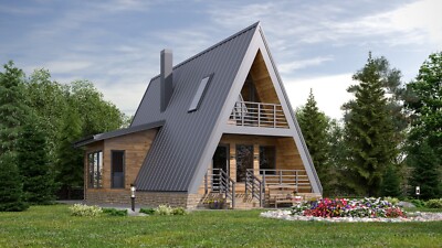 30 x47  2 Beds, 1 Bath A-Frame Cabin Architectural Build Plans PDF Download.