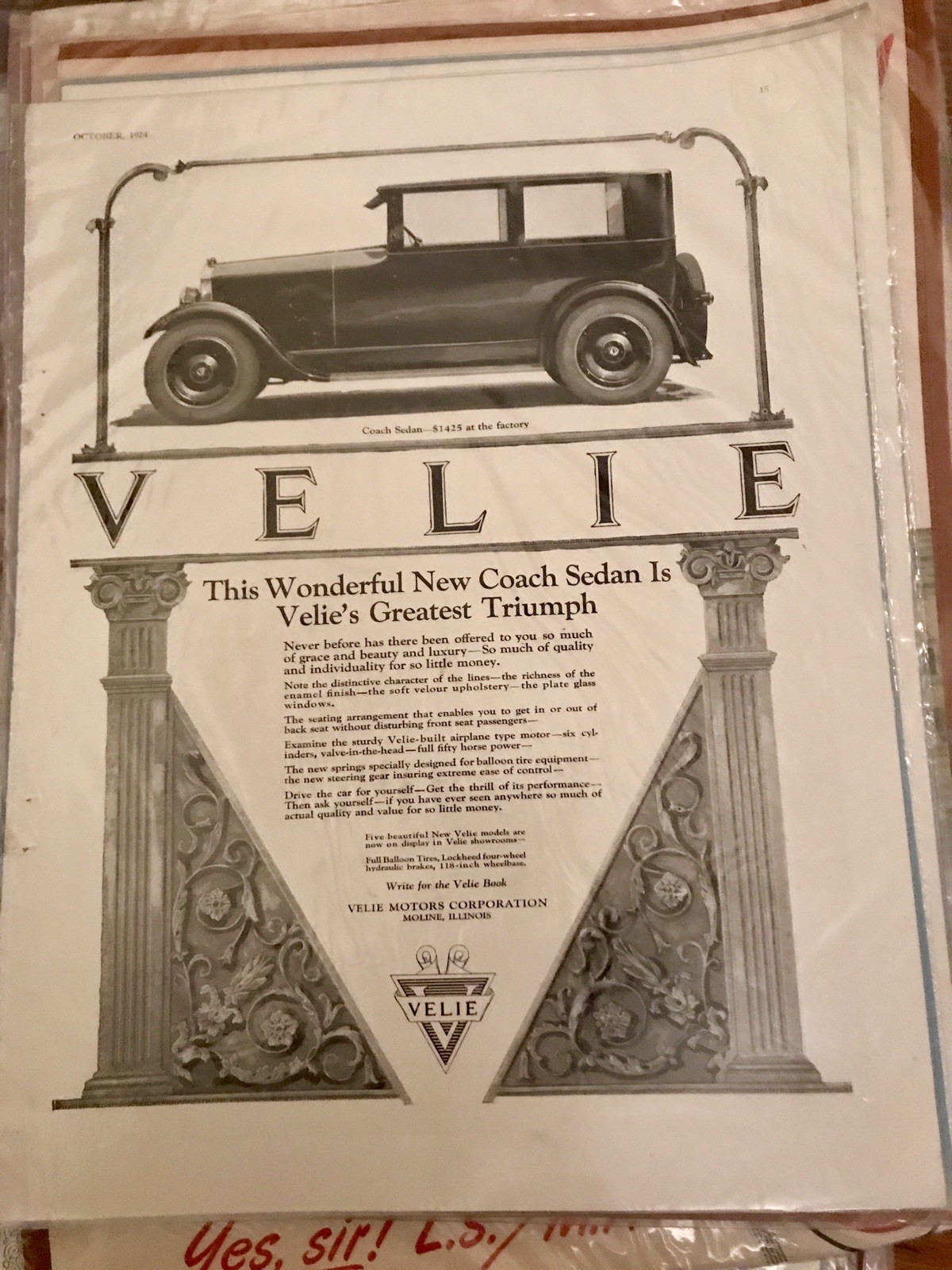 Velie Motors Corporation Moline Illinois COACH SEDAN Automobile 1924 Print Ad eBay