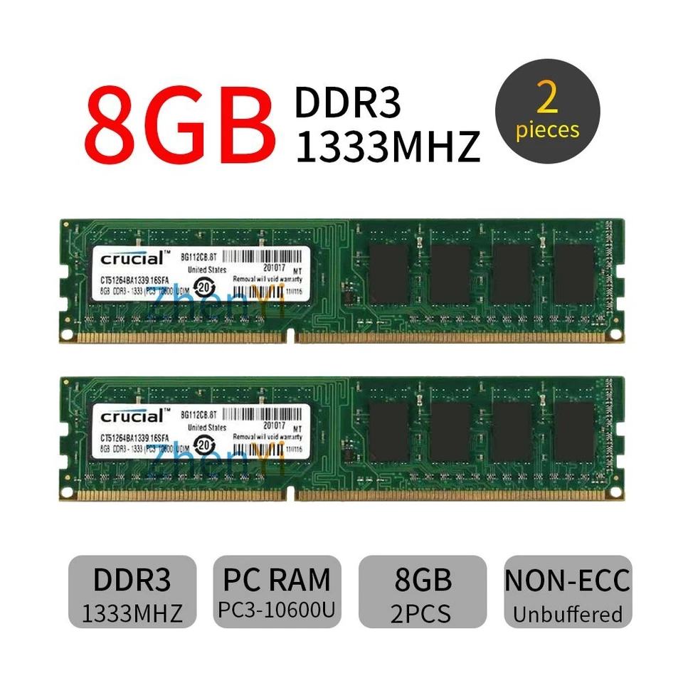 Crucial 32GB 16GB 8GB 4GB PC3-10600U DDR3 1333Mhz 240Pin Desktop Memory Lot AB - Image 3 of 4