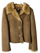 Ira Hoss Suede Real Shearling Sheepskin Womens Jacket Sz Med