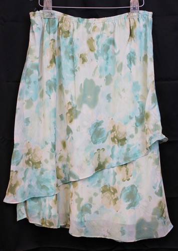 R&M Richards Outfit sz 18 W Teal Floral Shirt Tiered Skirt Spring Assmytrical - Picture 7 of 12