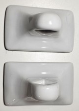 3.5"x 3" Towel Rod/Bar Holders White Porcelain Made in USA Set Bisque Vtg B