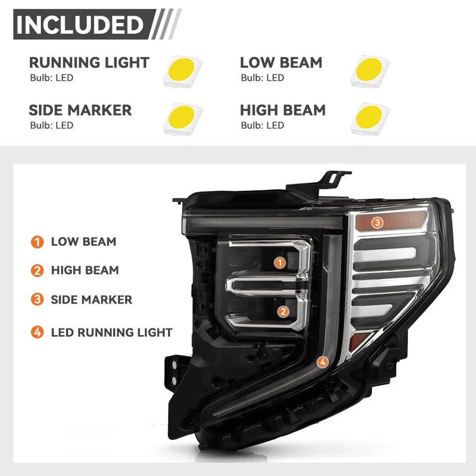 For 2022-2025 GMC Sierra 1500 SLT Denali Full LED Headlights Pair Left+Right Foto 3 de 4