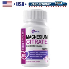 60 400MG Magnesium Citrate Capsules Rapid Absorption & Leg Cramp Relief Pills