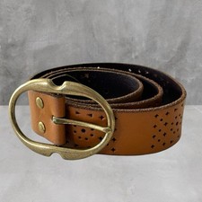 ITALIAN LEATHER PIERCED BELT BRASS BUCKLE MADE IN USA M