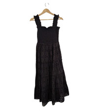 Quince Women 100% Organic Cotton Eyelet Smocked Midi Dress Black S