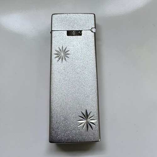 VTG Scripto Butane Cigarette Lighter Silver Starburst Brushed Silver Slim Flip