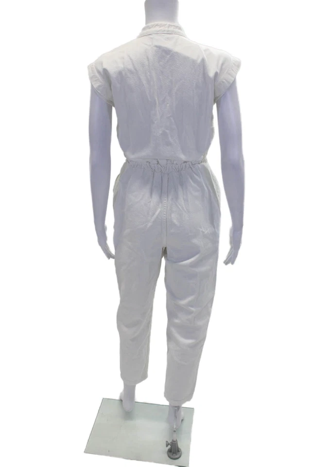 Mono vaquero blanco de pierna recta manga corta delantero con botones Zara para mujer talla XS Foto 3 de 4