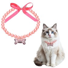 Cat Dog Pearl Collar, Small Bow Shape L, Pink