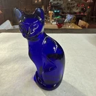 Fenton 5” Cat Figurine In Cobalt Blue