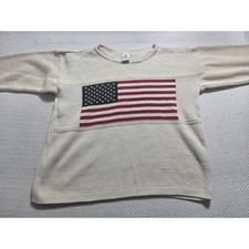 Kar-mo American Flag Sweater Womens M Cream Cotton Knit Made in USA