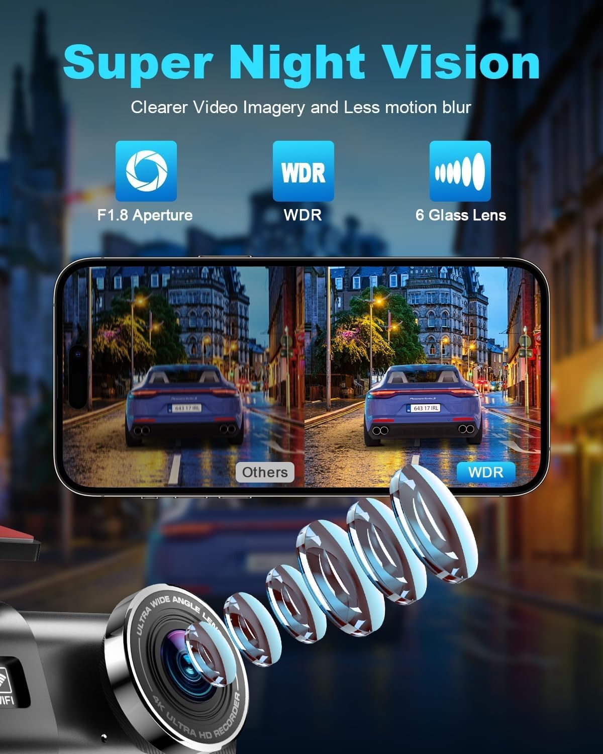 Dash Cam Auto 4K Dashcam con WIFI & App Dashcam Auto con 64G Scheda Telecamera - Miniatura 18
