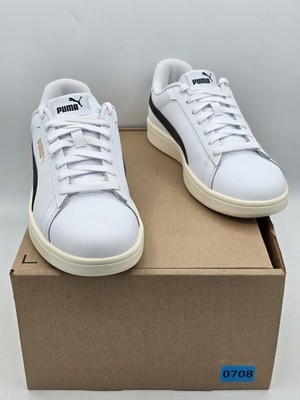 NEW PUMA Men's Smash 3.0 Low-top Sneakers - White/Black/Gold - Size 7